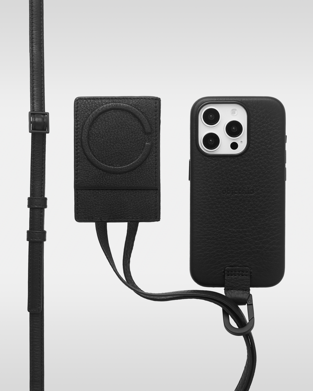 アジャスタブルレザーストラップ + iPhoneケースセット - ブラック