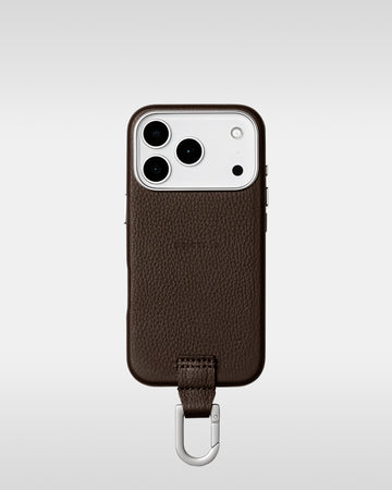カラビナ付iPhoneケース - ダークブラウン