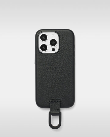 デタッチャブルストラップ + iPhoneケースセット - レザーパース - ブラック