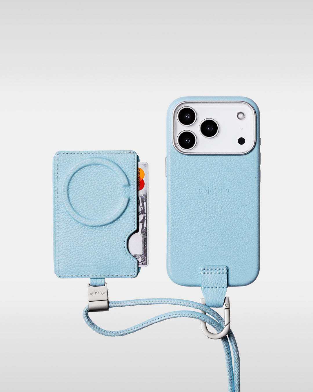 デタッチャブルストラップ + iPhoneケースセット - ライトブルー