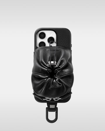 デタッチャブルストラップ + iPhoneケースセット - レザーパース - ブラック