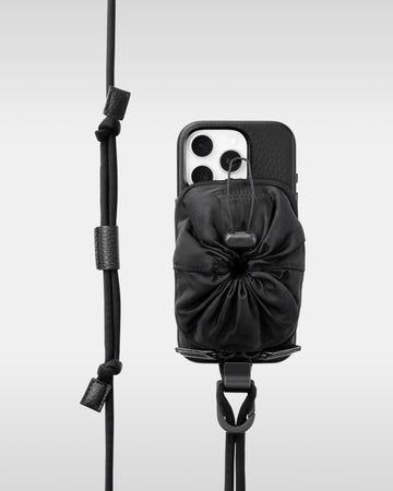 デタッチャブルストラップ + iPhoneケースセット - ナイロンパース - ブラック